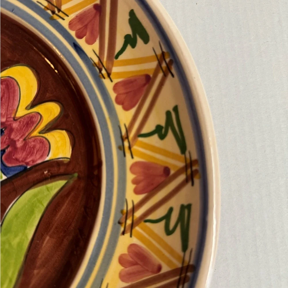 Vintage Pottery Barn LAMAS Brown/Multi dove pottery plate handmade in Italy.